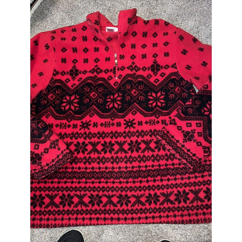 Coldwater Creek Women’s Snowflake 1/4 Zip Pullover Fleece Jacket Large Red Black